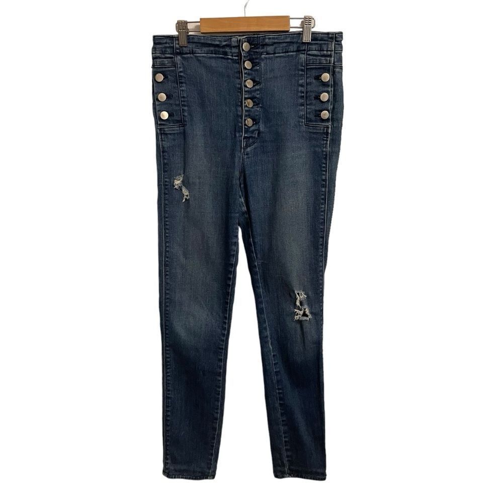 J Brand Womens Sailor High Rise Skinny Distressed Jeans Medium Wash Blue